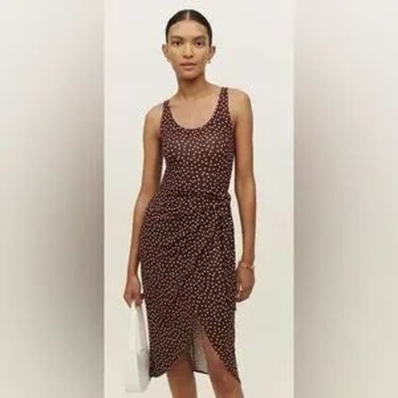 Reformation Brown Polka Dot Midi Dress - Picture 2 of 6